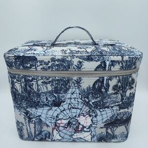 DIOR Around the World Vanity Train Case Lux Travel Organizer Blue White Toile